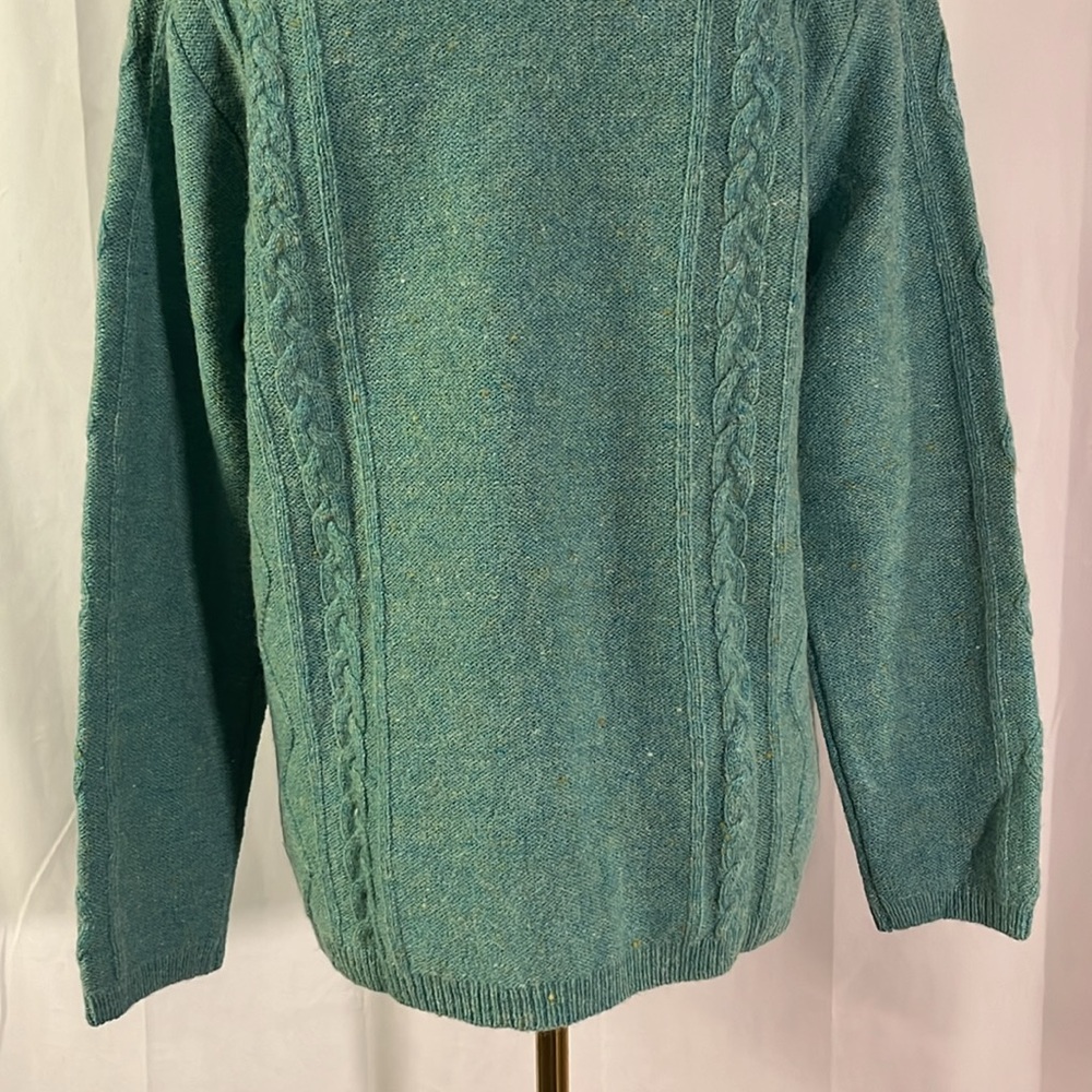 NWOT Appleseed’s Teal Confetti Knit Wool Cable Knit Crew Neck Sweater - Picture 13 of 16